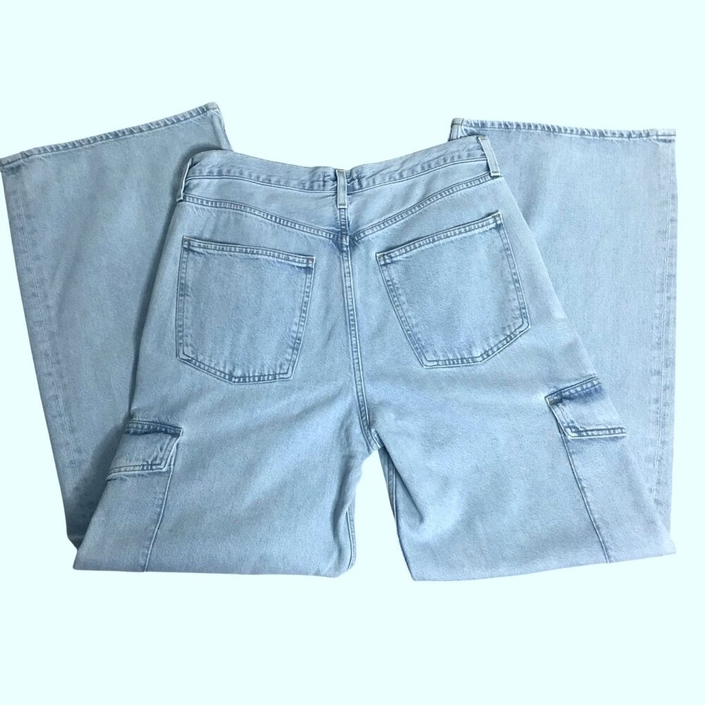 AGOLDE Minka Wide Leg Cargo Pocket Denim Jeans Light Blue High Rise 30 x 31 - Picture 3 of 12